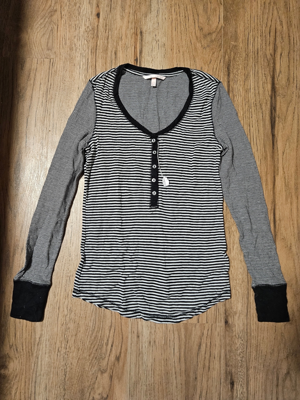 Victoria's Secret Black and White Striped Long-Sleeve Henley Pajama Top